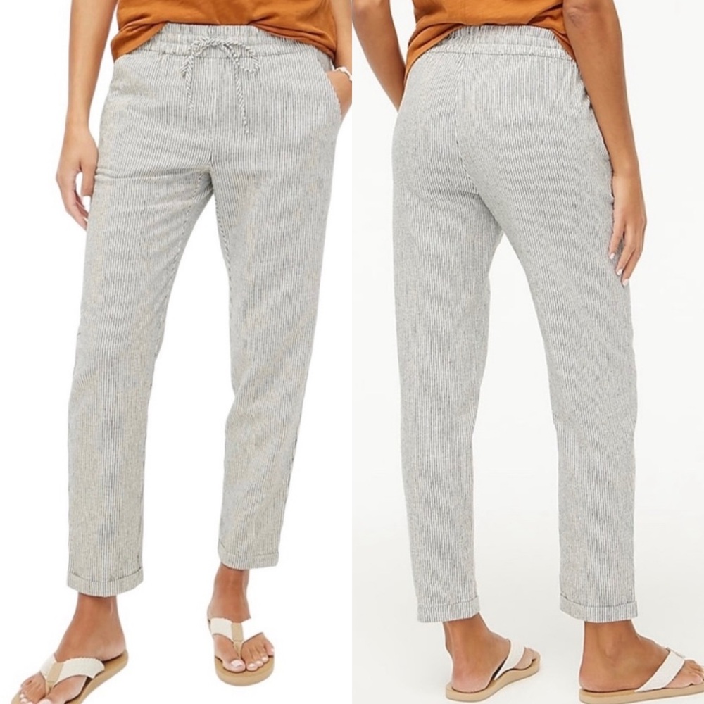 J. Crew Women’s Lightweight Pinstripe Drawstring Pants in Gray & White